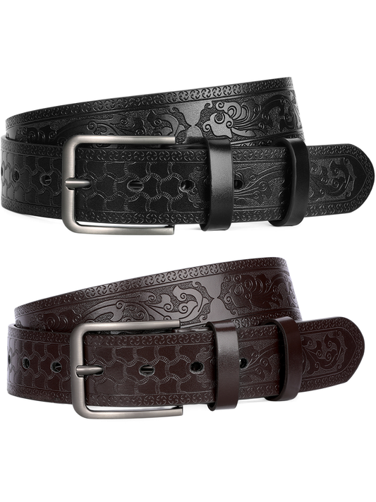 SENDEFN Leather Dress Belt Men 2 Pack - 1.5" Wide Mens Belts for Work Business Casual Jeans
