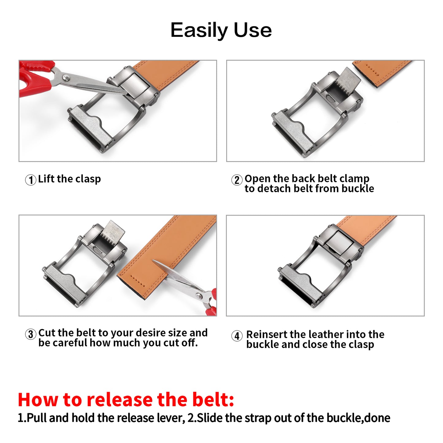 SENDEFN Mens Ratchet Belt Leather 1 3/8'' Adjustable Belts for Mens Dress Casual Jeans Comfort Trim to Fit with Gift Box