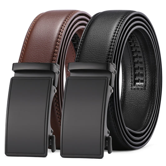 SENDEFN 2 Pack Ratchet Belt for Men,Mens Leather Belt in Gift Set Box for Dress Casual,Size Adjustable Trim to Fit