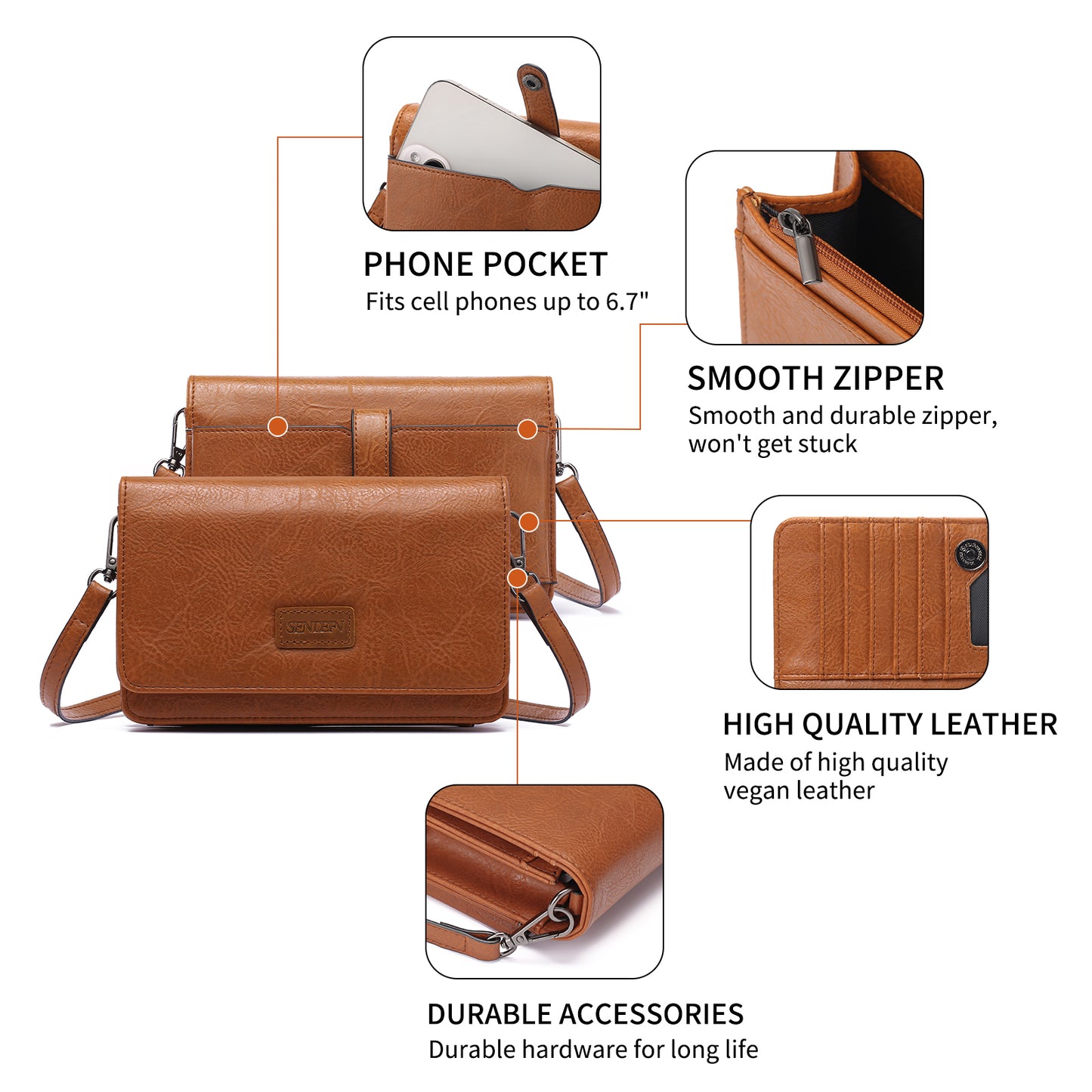 Sendefn Crossbody Bags For Women,Wallet Phone Purse Shoulder handbags Multi-Function Small RFID Clutch Card Holder