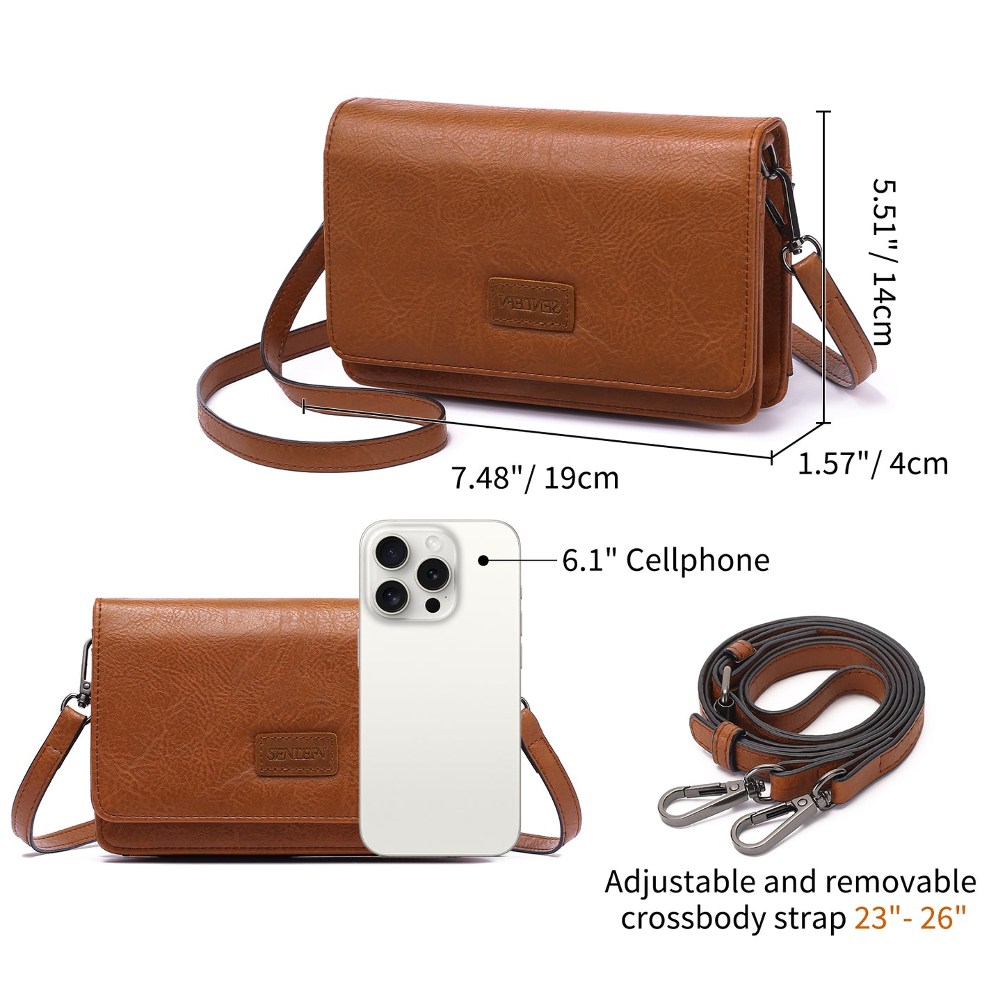 Sendefn Crossbody Bags For Women,Wallet Phone Purse Shoulder handbags Multi-Function Small RFID Clutch Card Holder