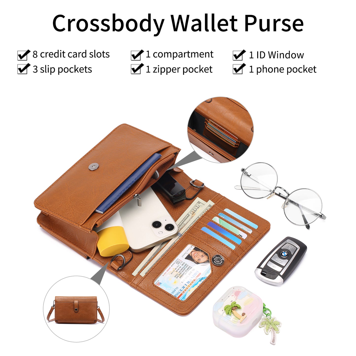 Sendefn Crossbody Bags For Women,Wallet Phone Purse Shoulder handbags Multi-Function Small RFID Clutch Card Holder