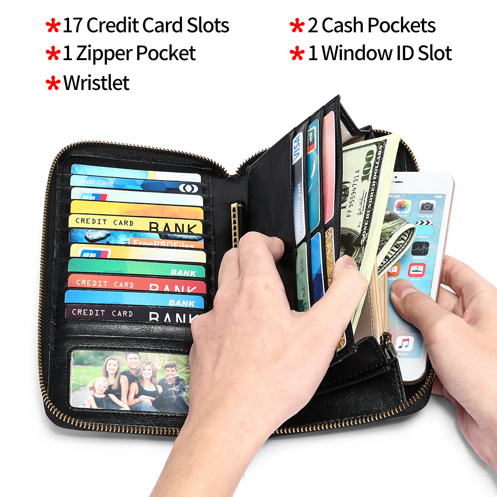 Sendefn Women Leather Wallets RFID Blocking Zip Around Credit Card Holder Phone Clutch
