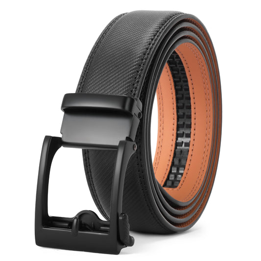 SENDEFN Mens Ratchet Belt Leather 1 3/8'' Adjustable Belts for Mens Dress Casual Jeans Comfort Trim to Fit with Gift Box