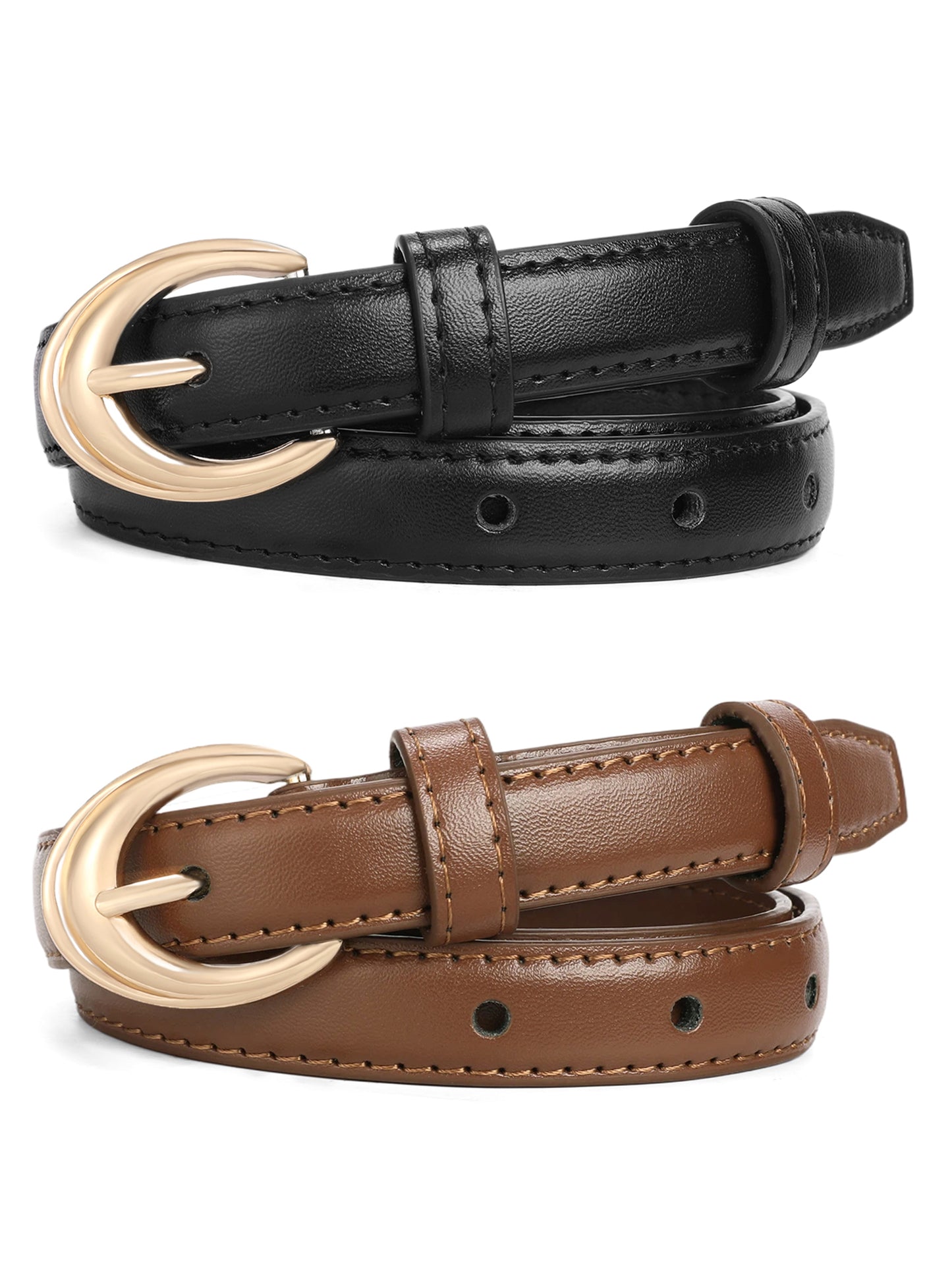SENDEFN 2 Pack Women Belts For Jeans Dresses Pants Ladies Leather Waist Belt with Gold Buckle
