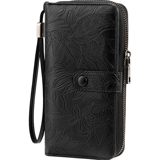 SENDEFN Womens Wallet Rfid Vegan Leather Multi Card Slots Wallets Large Capacity Wristlet Travel Purse for Women