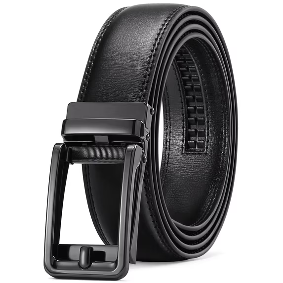 Sendefn Men's Leather Belt Automatic Ratchet Buckle Slide Belt for Dress Casual Trim to Fit with Gift Box