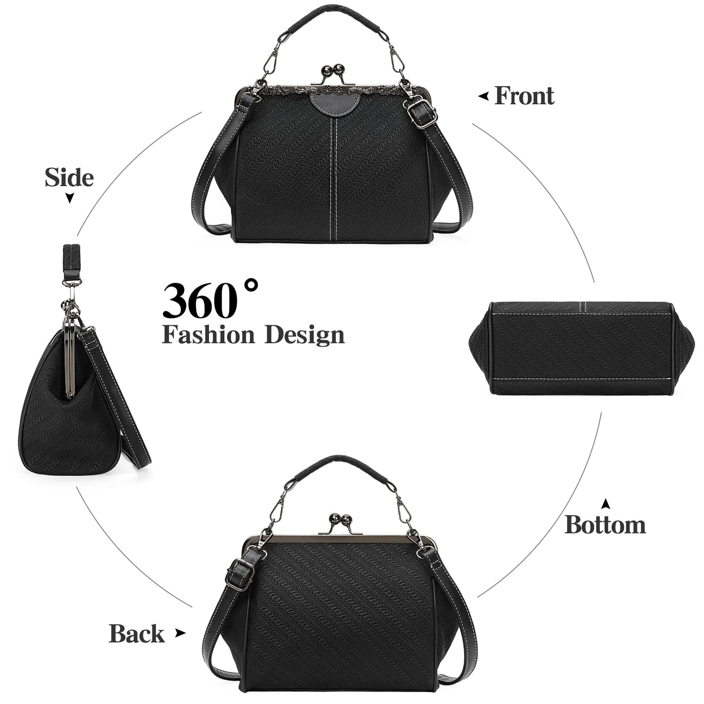 SENDEFN Handbag for Women Shoulder Bag Kiss Lock Medium Top Handle Satchel Purse Retro Crossbody Bag Evening Clutch Purses