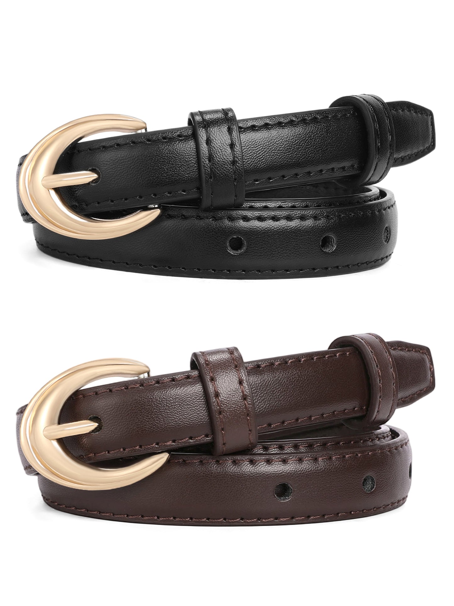 SENDEFN 2 Pack Women Belts For Jeans Dresses Pants Ladies Leather Waist Belt with Gold Buckle