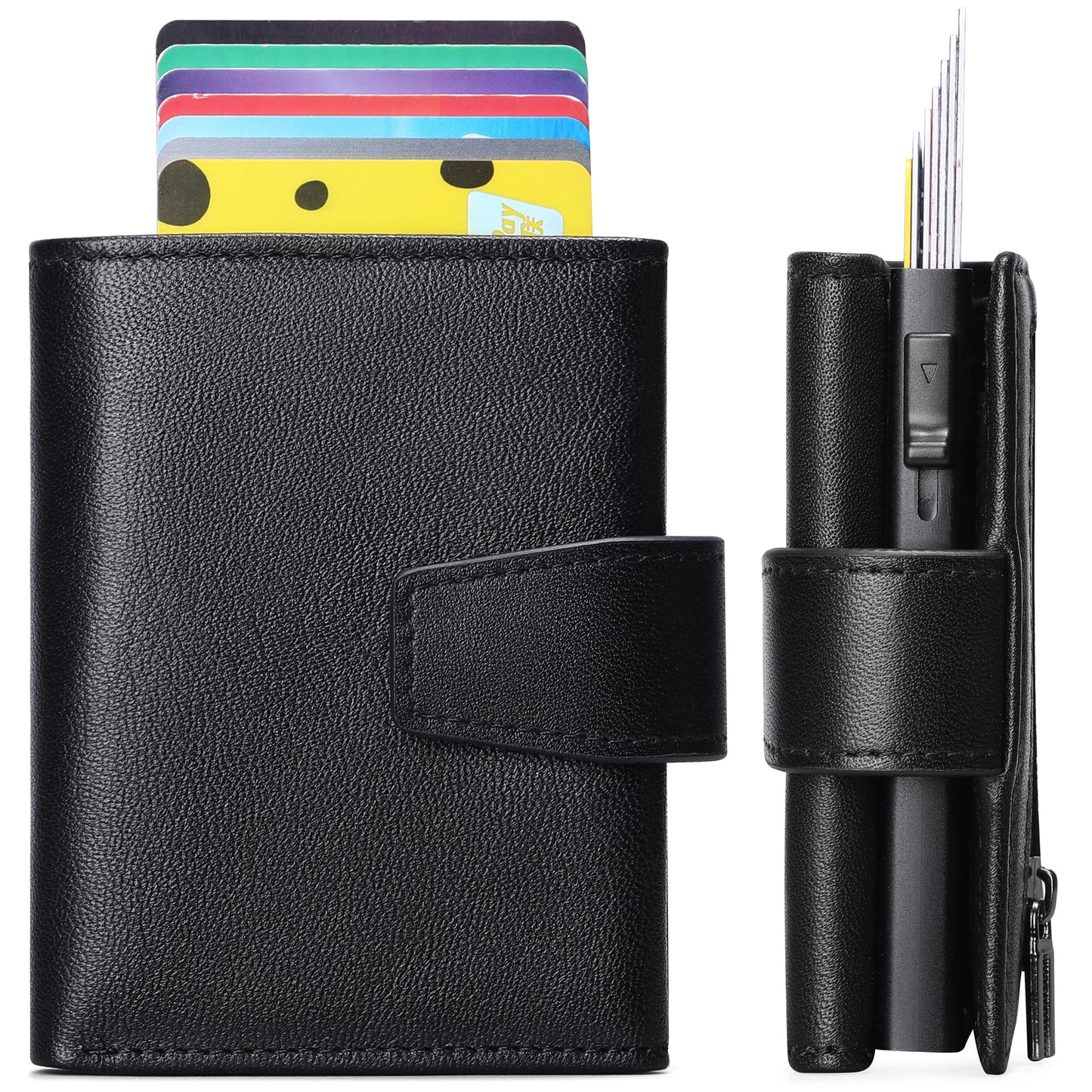 Sendefn Pop up Wallet for Men Card Holder RFID Blocking Leather Wallets Minimalist Card Case with Coin Pocket