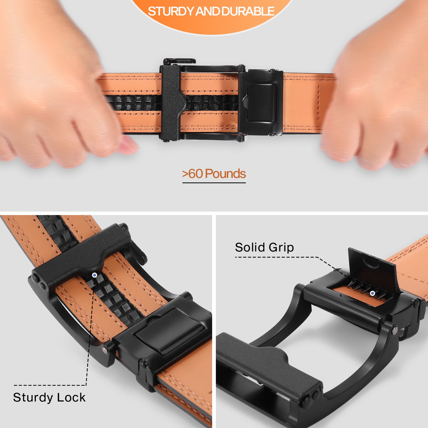 SENDEFN Mens Ratchet Belt Leather 1 3/8'' Adjustable Belts for Mens Dress Casual Jeans Comfort Trim to Fit with Gift Box