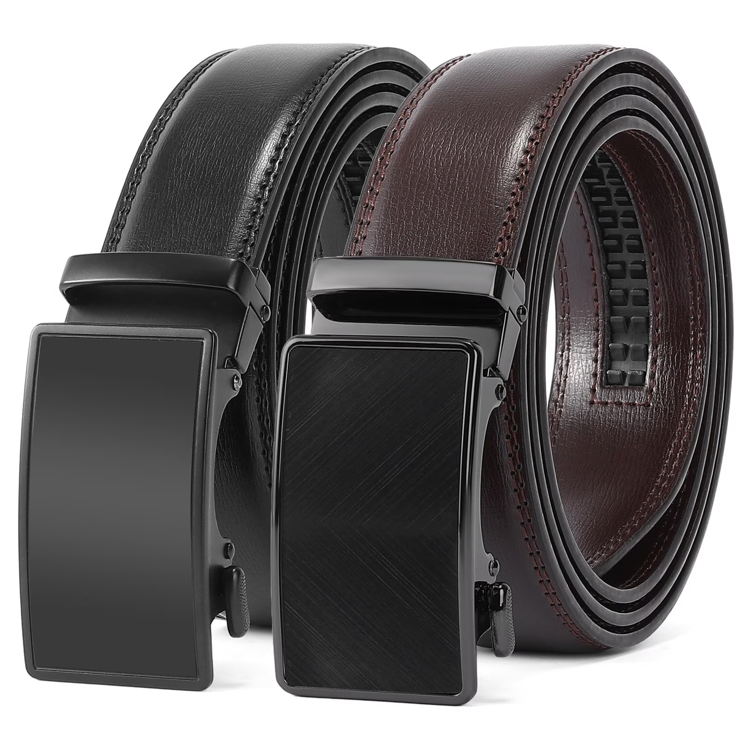 SENDEFN 2 Pack Ratchet Belt for Men,Mens Leather Belt in Gift Set Box for Dress Casual,Size Adjustable Trim to Fit
