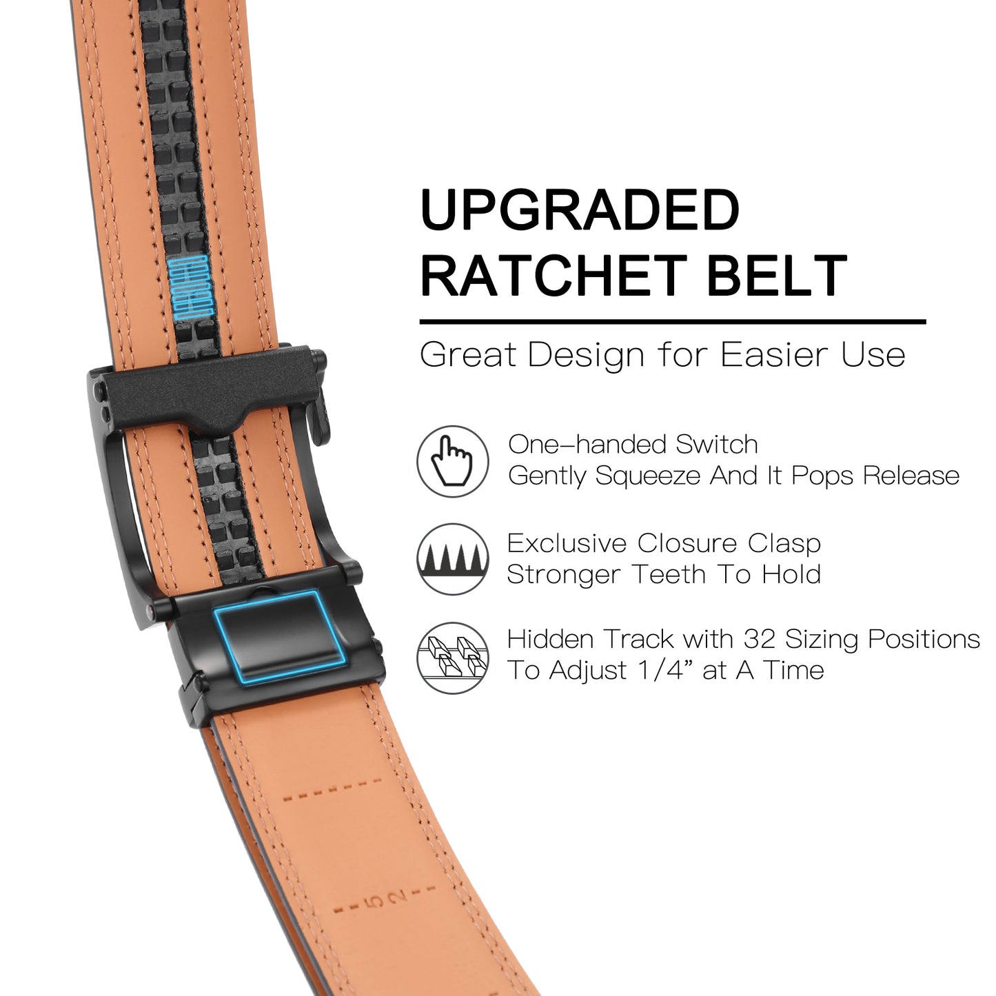 SENDEFN Mens Ratchet Belt Leather 1 3/8'' Adjustable Belts for Mens Dress Casual Jeans Comfort Trim to Fit with Gift Box