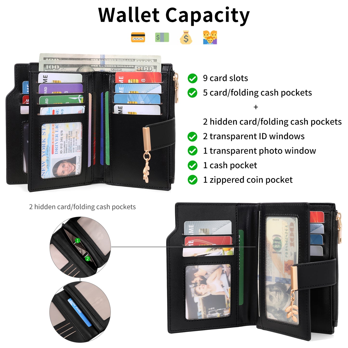 SENDEFN Small Wallets for Women RFID Blocking Leather Clutch Wallet Credit Card Holder Wallet with ID Window
