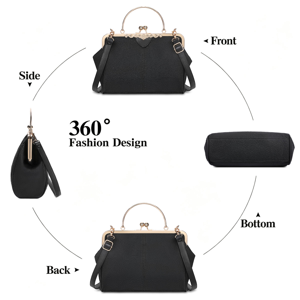 SENDEFN Handbag for Women Shoulder Bag Kiss Lock Medium Top Handle Satchel Purse Retro Crossbody Bag