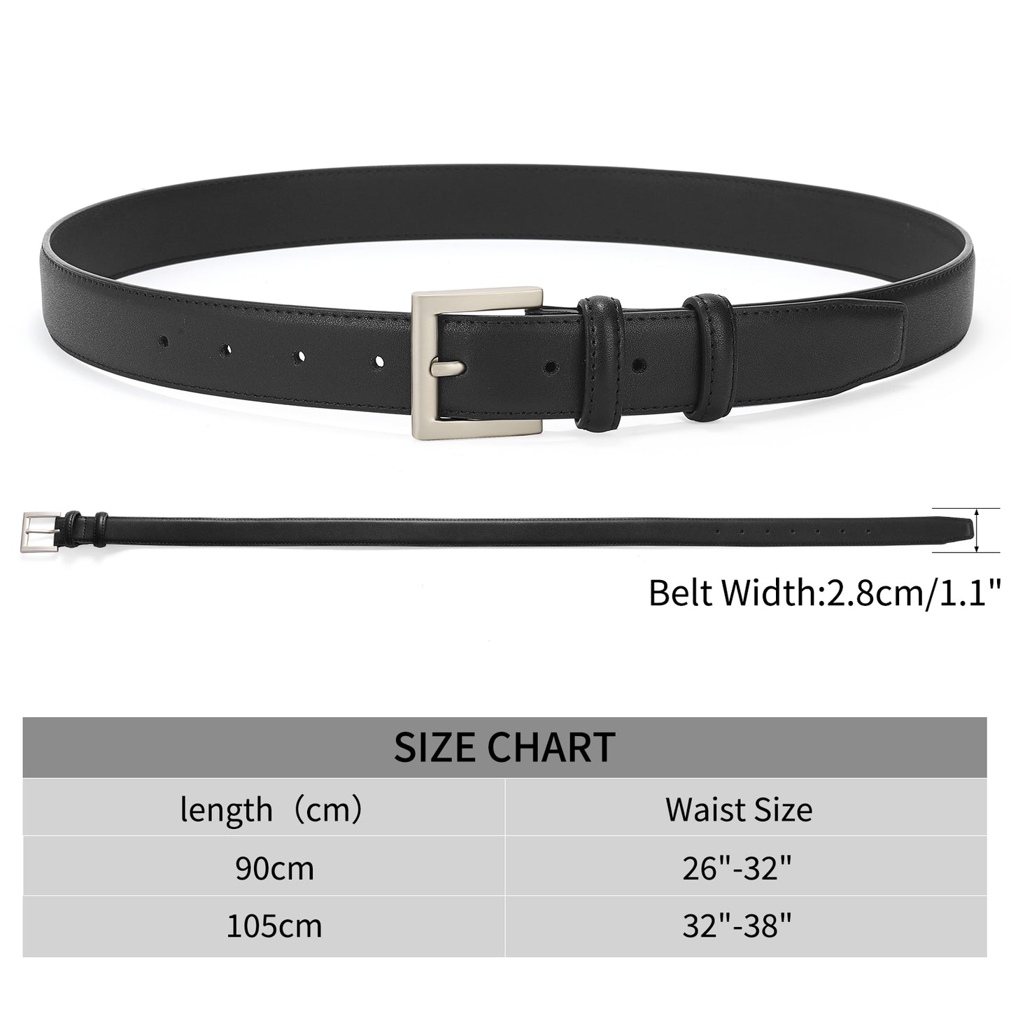 SENDEFN Women's Slim Casual Leather Belt Regular Size Polished Buckle for Jeans Pants