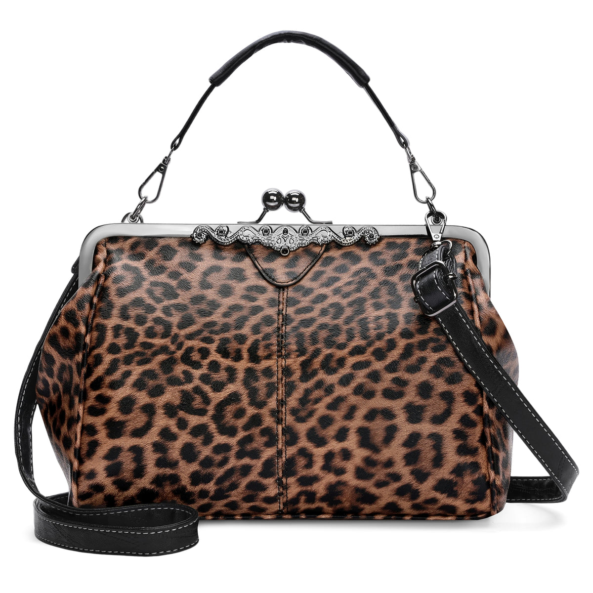 SENDEFN Handbag for Women Shoulder Bag Kiss Lock Medium Top Handle Satchel Purse Retro Crossbody Bag Evening Clutch Purses