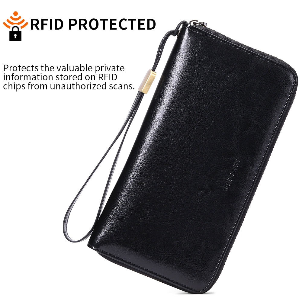 Sendefn Women Leather Wallets RFID Blocking Zip Around Credit Card Holder Phone Clutch