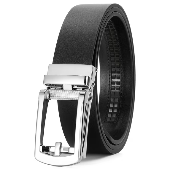 Sendefn Men's Leather Belt Automatic Ratchet Buckle Slide Belt for Dress Casual Trim to Fit with Gift Box