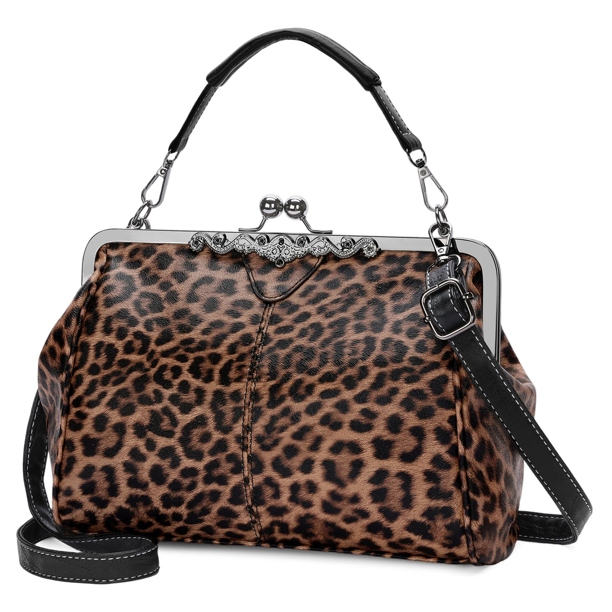 SENDEFN Handbag for Women Shoulder Bag Kiss Lock Medium Top Handle Satchel Purse Retro Crossbody Bag Evening Clutch Purses