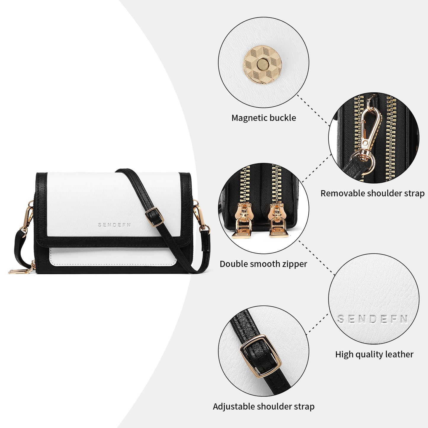 SENDEFN Crossbody Bags for Women Vegan Leather Purses Woman Fashion Shoulder Bag with Adjustable Strap
