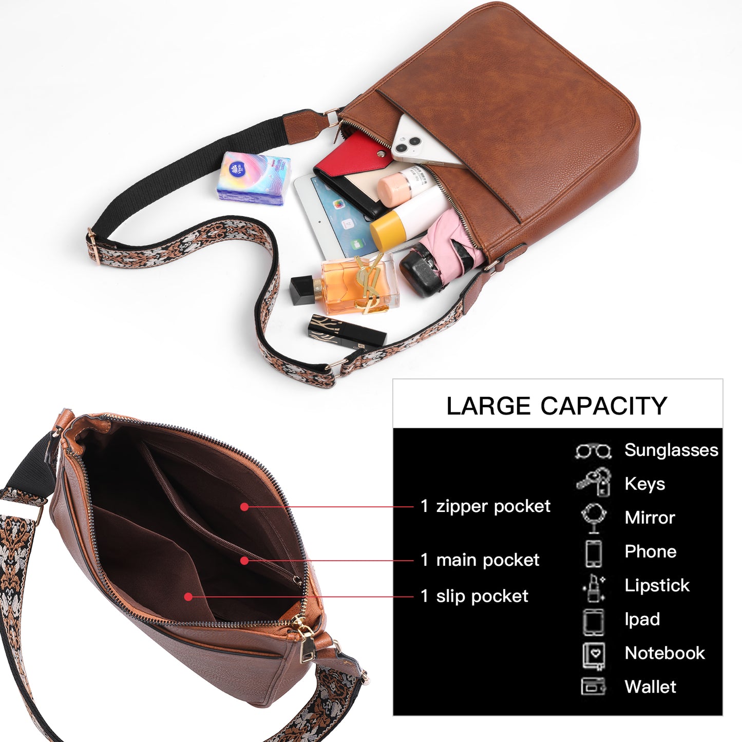 SENDEFN Women's Shoulder Bag, Medium Handbag, Women's Leather Crossbody Bags with Adjustable Coloured Strap