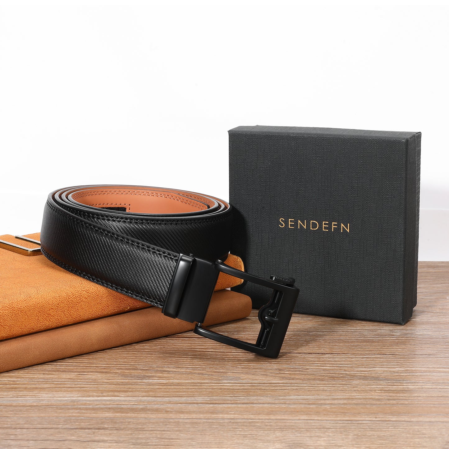 SENDEFN Mens Ratchet Belt Leather 1 3/8'' Adjustable Belts for Mens Dress Casual Jeans Comfort Trim to Fit with Gift Box