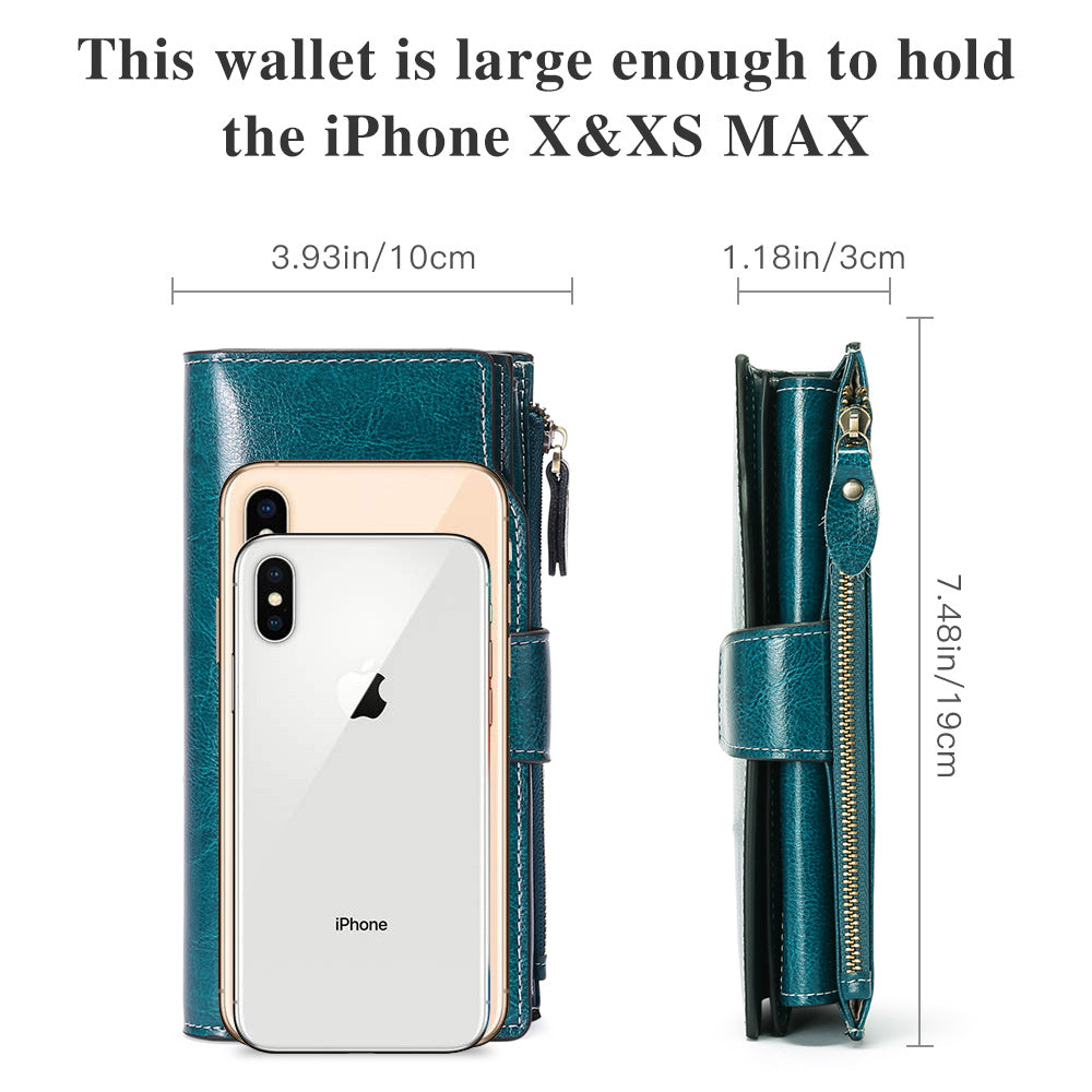 Sendefn Women Leather Wallets RFID Blocking Clutch Card Holder Ladies Purse with Zipper Pocket