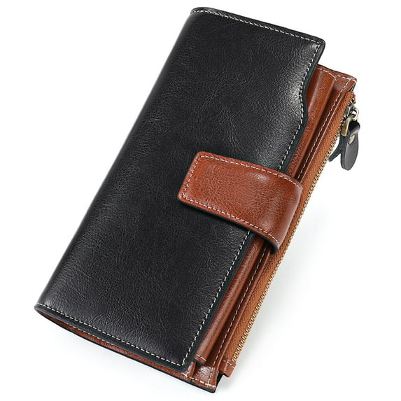 Sendefn Women Leather Wallets RFID Blocking Clutch Card Holder Ladies Purse with Zipper Pocket