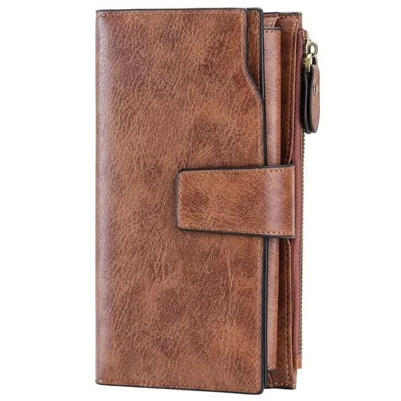 Sendefn Women Leather Wallets RFID Blocking Clutch Card Holder Ladies Purse with Zipper Pocket