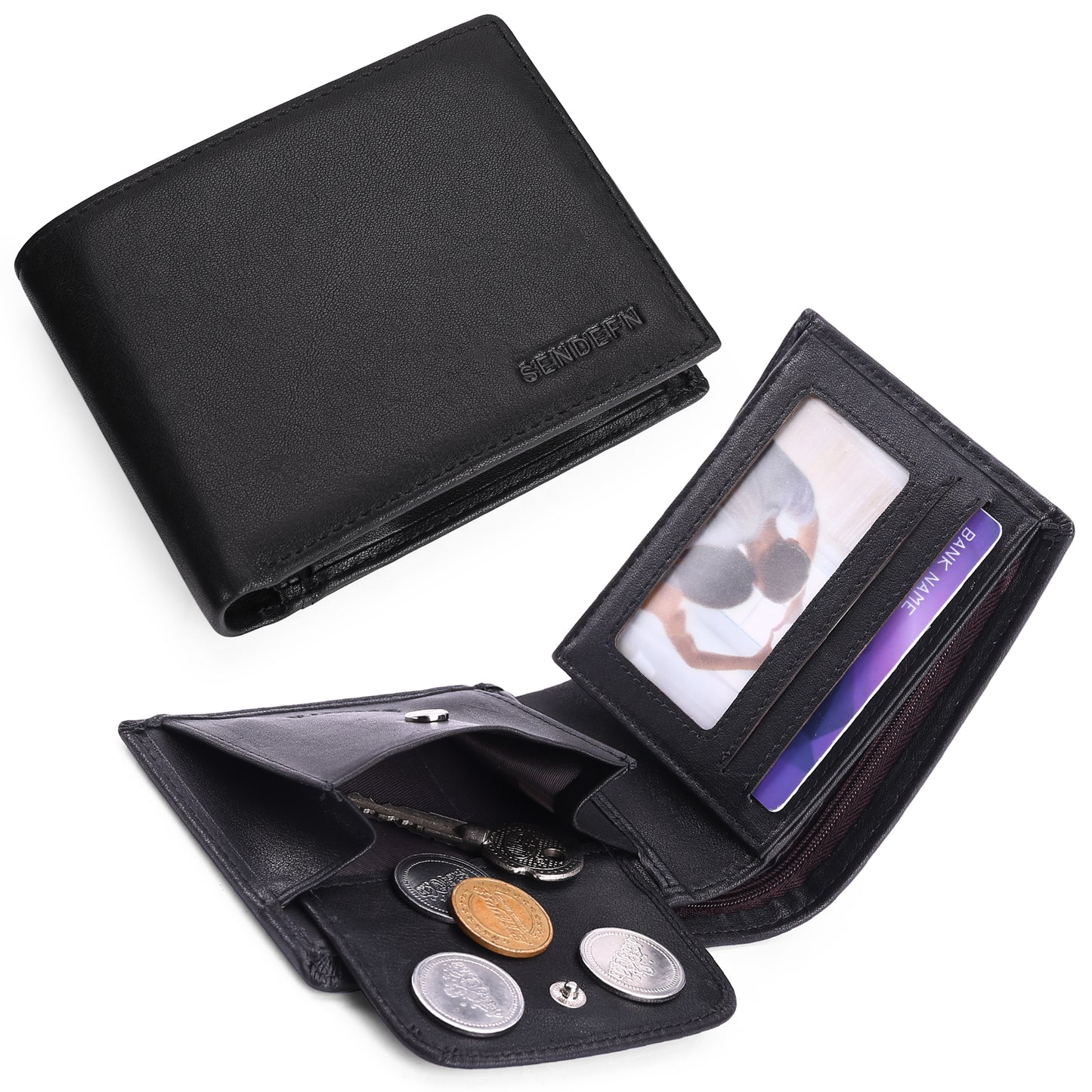 Sendefn Trifold Wallets for Men-RFID-Blocking Genuine Leather Wallet with 8 Card Slots