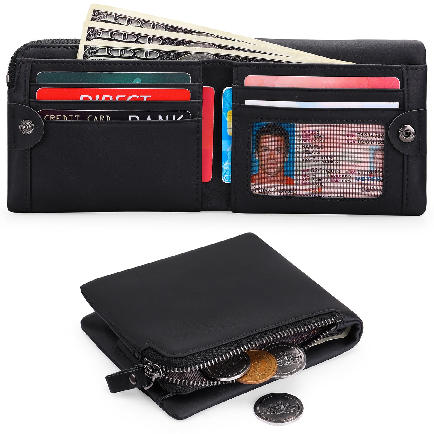Sendefn Mens Wallet with RFID Blocking - Genuine Leather Slim Bifold Credit Card Holder for Men