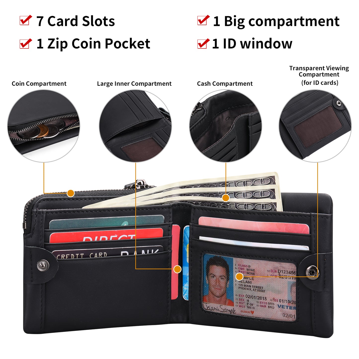 Sendefn Mens Wallet with RFID Blocking - Genuine Leather Slim Bifold Credit Card Holder for Men