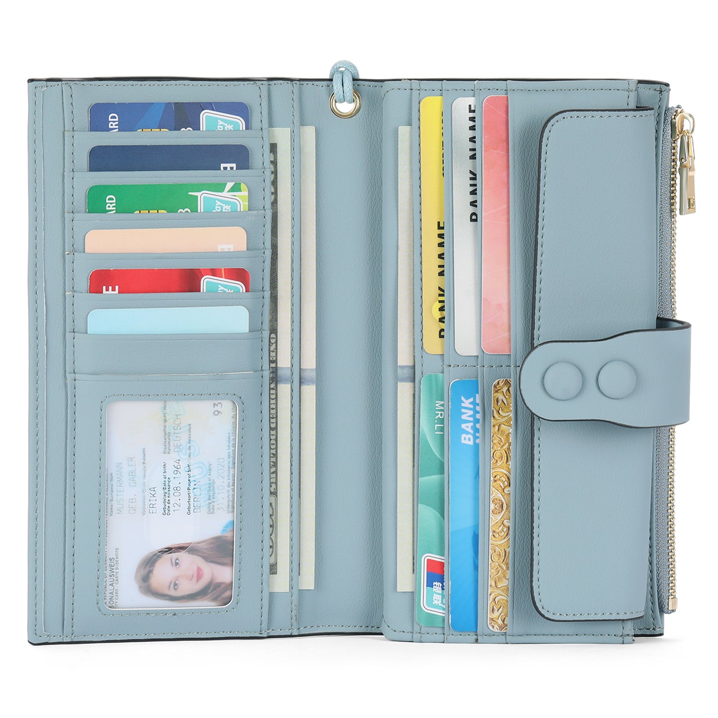 SENDEFN Wallets for Women Genuine Leather Credit Card Holder with RFID Blocking Large Capacity Wristlet
