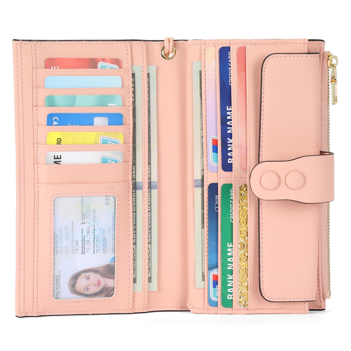 SENDEFN Wallets for Women Genuine Leather Credit Card Holder with RFID Blocking Large Capacity Wristlet