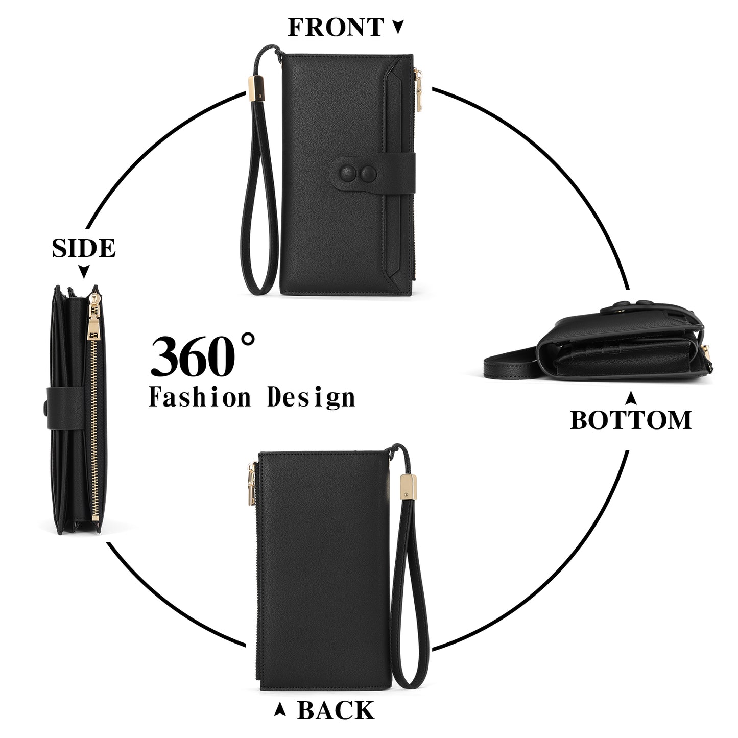 SENDEFN Wallets for Women Genuine Leather Credit Card Holder with RFID Blocking Large Capacity Wristlet
