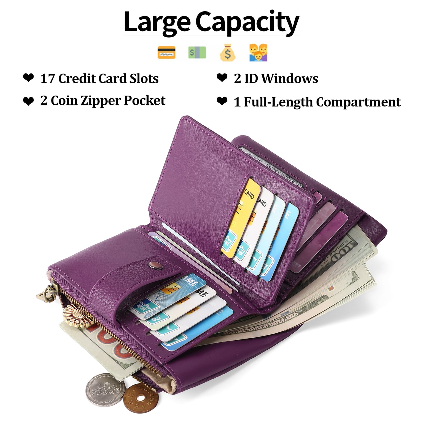 SENDEFN Small Womens Wallet Leather Bifold Card Holder RFID Blocking with Zipper Coin Pocket