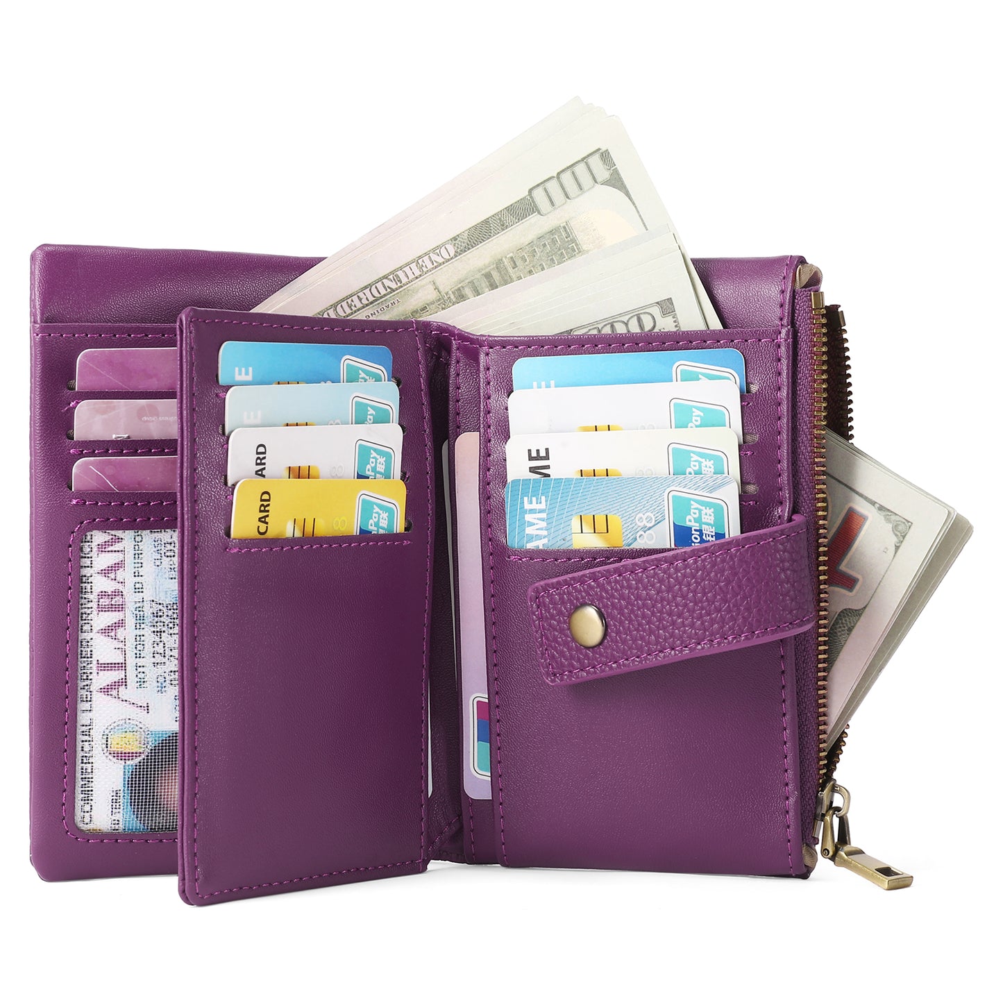 SENDEFN Small Womens Wallet Leather Bifold Card Holder RFID Blocking with Zipper Coin Pocket