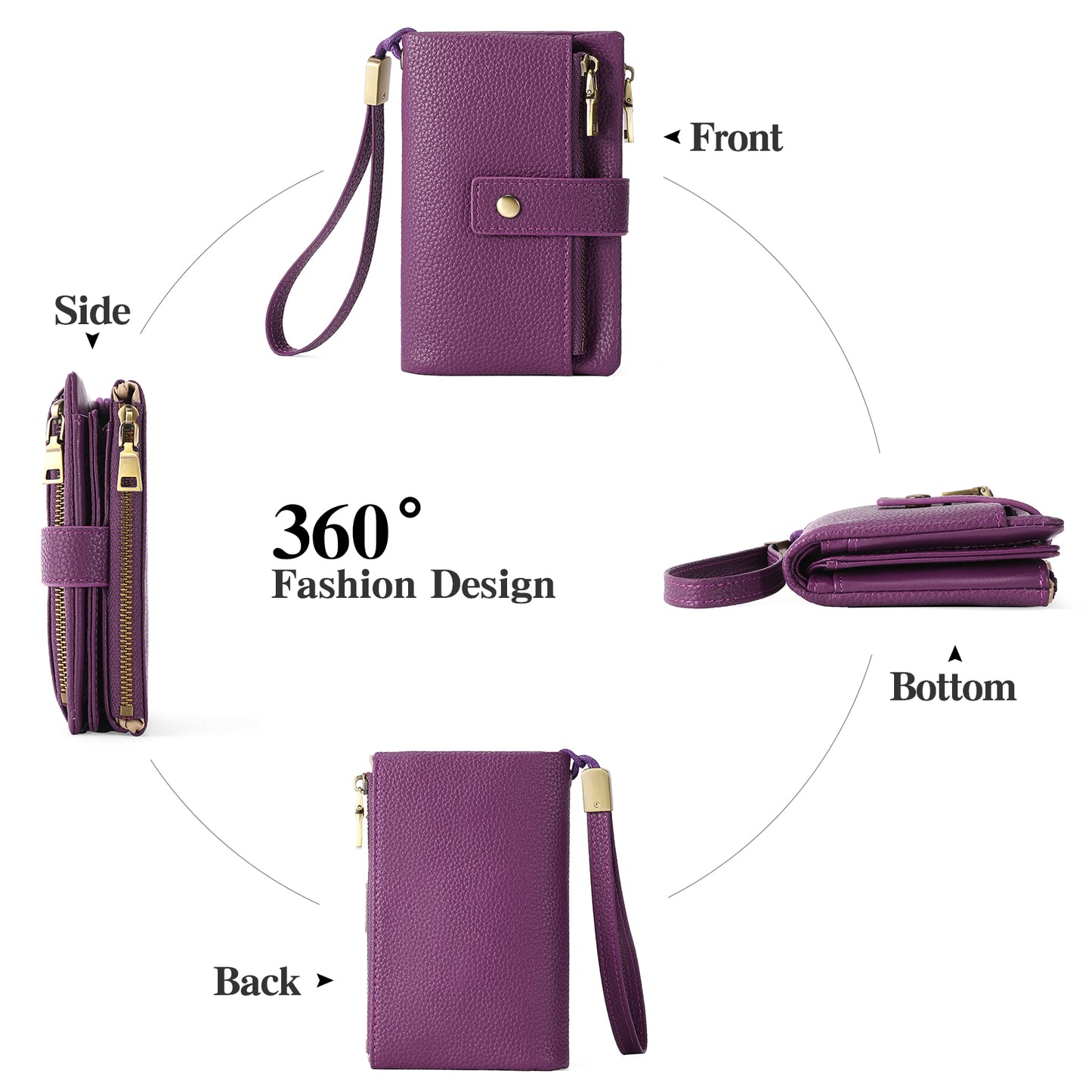 SENDEFN Small Womens Wallet Leather Bifold Card Holder RFID Blocking with Zipper Coin Pocket