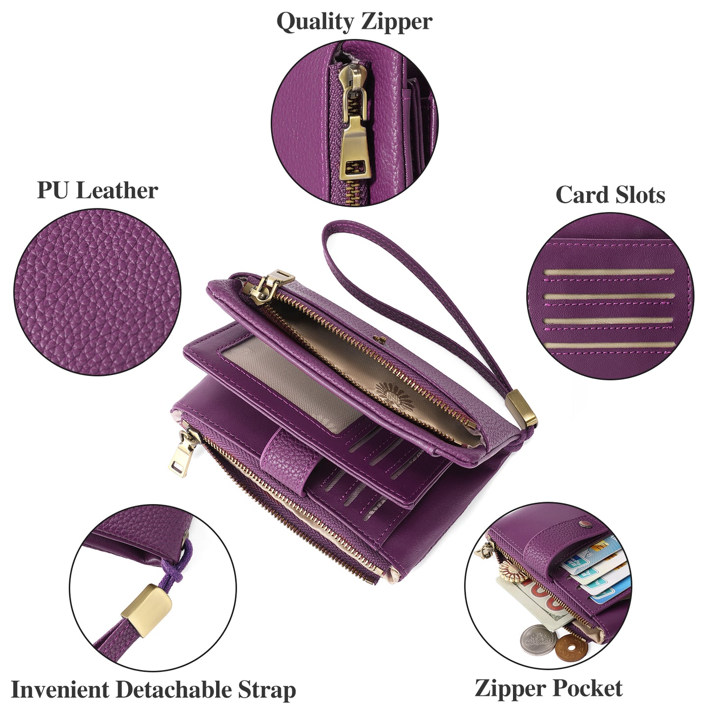 SENDEFN Small Womens Wallet Leather Bifold Card Holder RFID Blocking with Zipper Coin Pocket