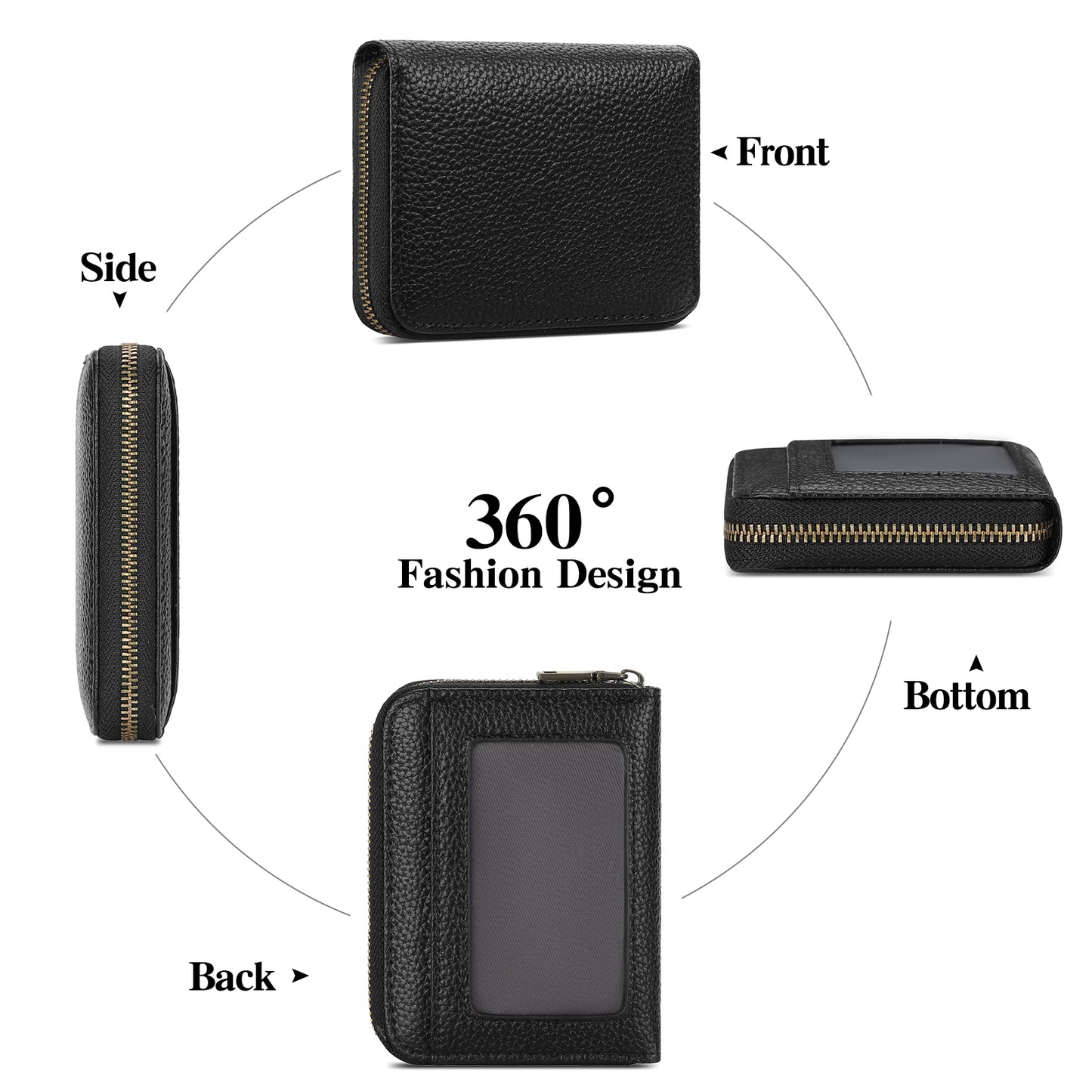SENDEFN Leather Credit Card Holder Wallet for Women RFID Small Zipper Card Case with ID Window