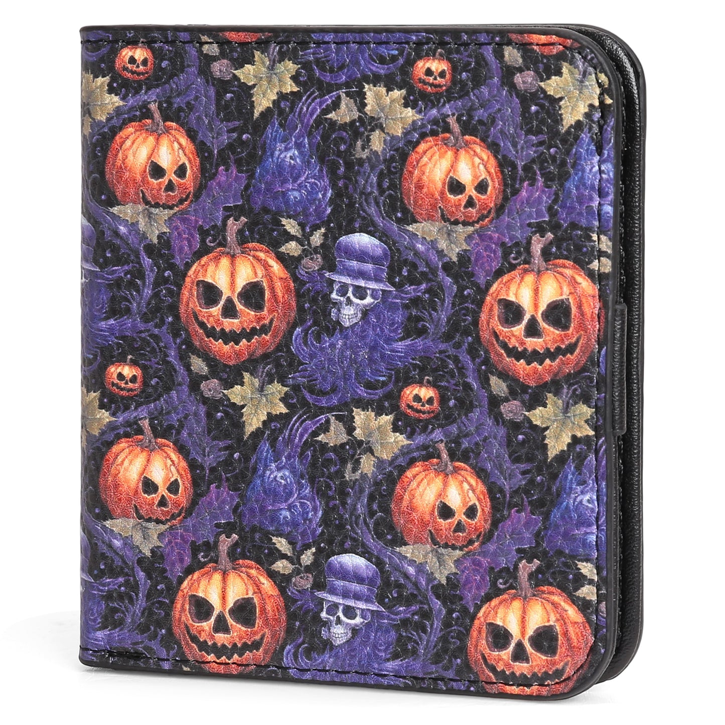 SENDEFN Pumpkin Pattern Small Rfid Women Wallet Bifold Zipper Coin Pocket Leather Compact Cash Credit Card Holder Travel Wallet for Female Ladies 1 ID Window 6 Card Slots