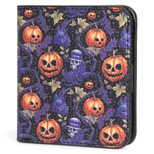 SENDEFN Pumpkin Pattern Small Rfid Women Wallet Bifold Zipper Coin Pocket Leather Compact Cash Credit Card Holder Travel Wallet for Female Ladies 1 ID Window 6 Card Slots
