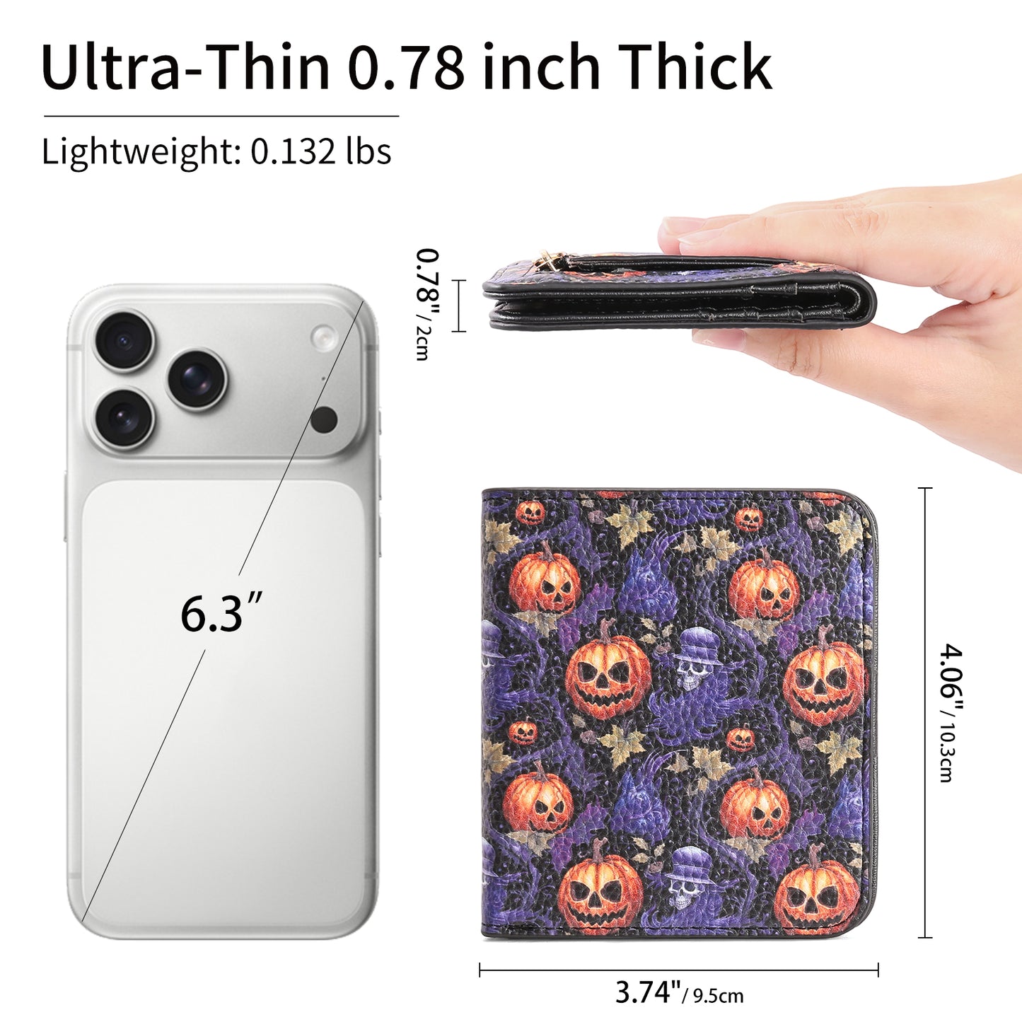 SENDEFN Pumpkin Pattern Small Rfid Women Wallet Bifold Zipper Coin Pocket Leather Compact Cash Credit Card Holder Travel Wallet for Female Ladies 1 ID Window 6 Card Slots