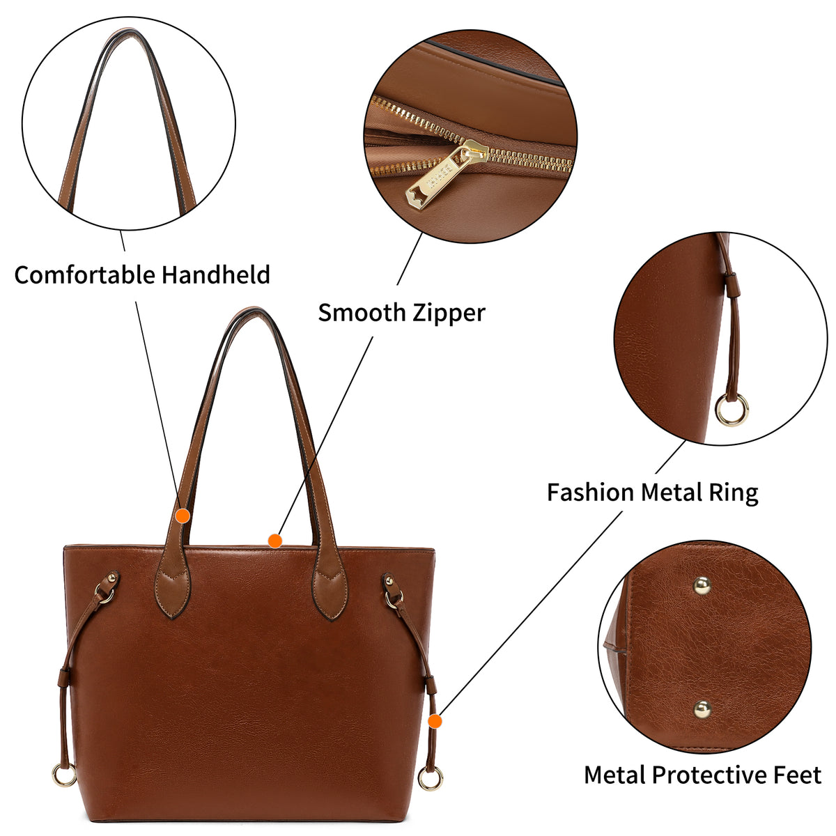 SENDEFN Tote Bags with Zipper Leather Purses and Handbags for Women Large Hobo Shoulder Bag