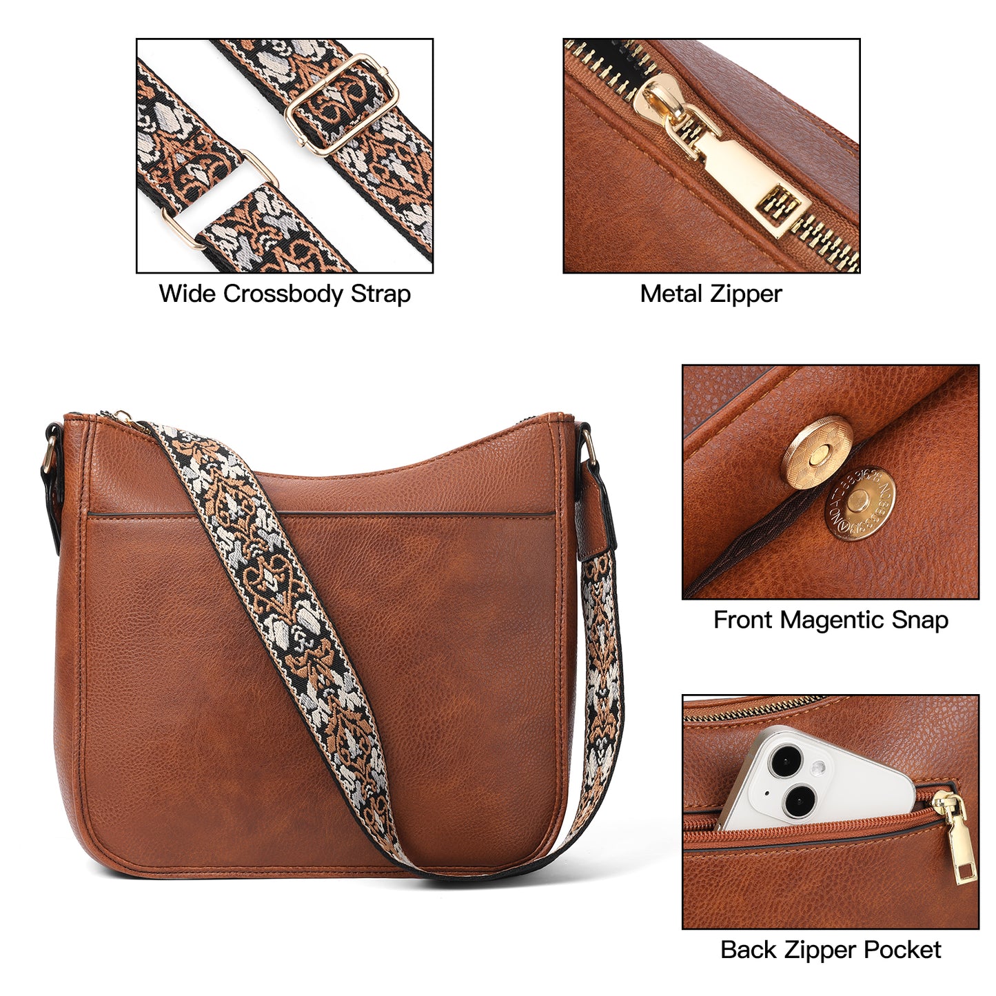 SENDEFN Women's Shoulder Bag, Medium Handbag, Women's Leather Crossbody Bags with Adjustable Coloured Strap