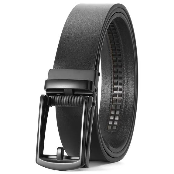 Sendefn Men's Leather Belt Automatic Ratchet Buckle Slide Belt for Dress Casual Trim to Fit with Gift Box