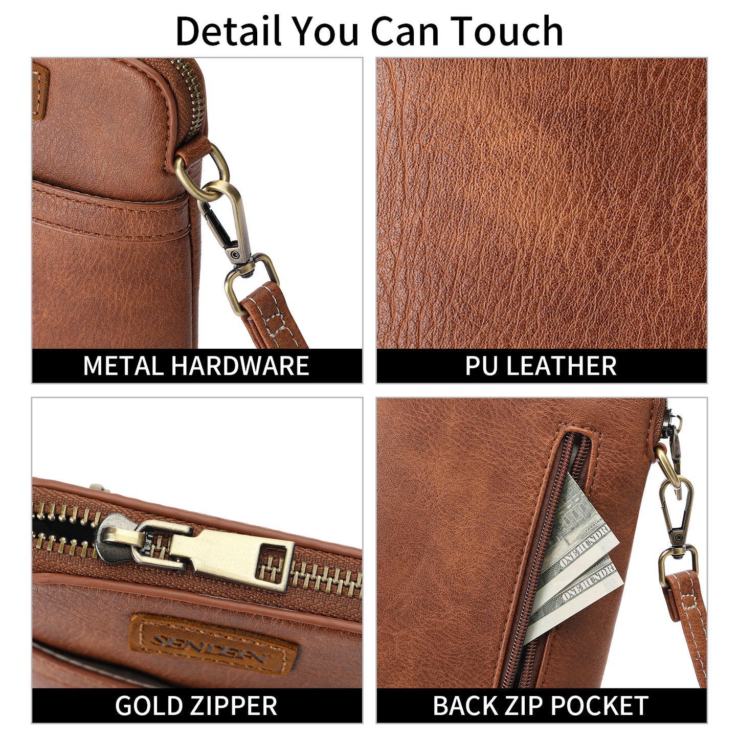 SENDEFN Vegan Leather Small Crossbody Bags for Women Designer Cell Phone Bag Purses Adjustable Strap