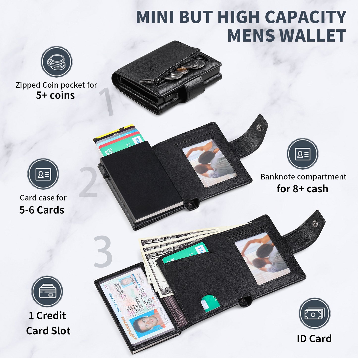 Sendefn Pop up Wallet for Men Card Holder RFID Blocking Leather Wallets Minimalist Card Case with Coin Pocket