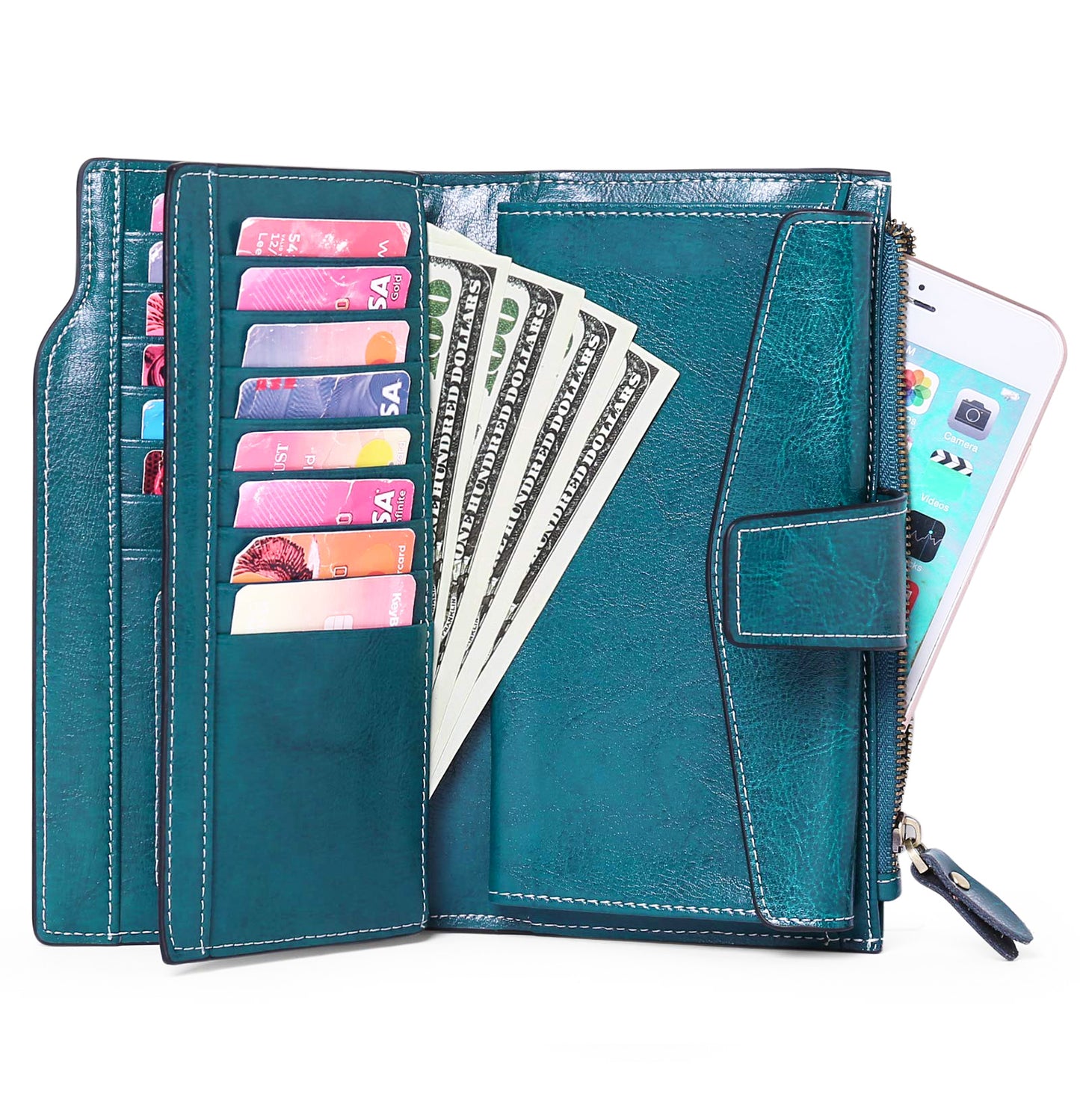 Sendefn Women Leather Wallets RFID Blocking Clutch Card Holder Ladies Purse with Zipper Pocket